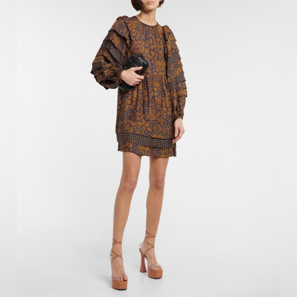 Ulla Johnson Emilia Ruffle Mini Dress – Golden Floral Print, Size 4